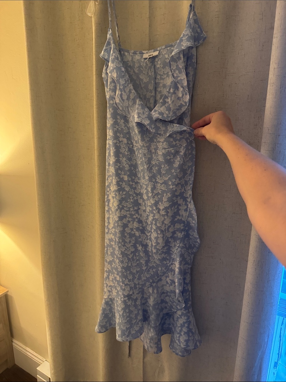 Bar III Light Blue Floral Ruffle Midi Dress